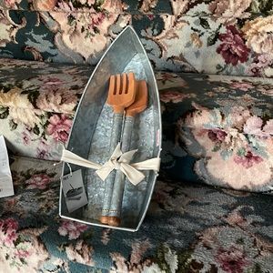 Pier One Galvinized Canoe Salad Bowl With Servers. NWT